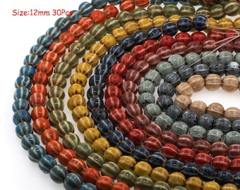 Watermelon Ceramic Beads Ceramic Beads, Glazed Beads, Handmade Watermelon Ceramic Beads, Large Hole Porcelain Beads, 12mm / 30pcs