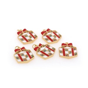 Christmas Pendant,Christmas Charm,Micropavé CZ Enamel Pendant,Gift Charm,Holiday Necklace, DIY Accessory Supply, 22x17x2.6mm