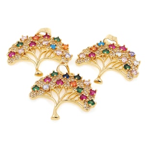 Life Tree Pendant Micro -Dental Nail CZ Life Tree Sling 18K Gold Filling Tree Pendant Tree Charm DIY Manual Supply 29x25X3mm