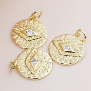 Round Pendant Eye Pendant 18k Gold Filled Pendant Eye Charm CZ Pendant DIY Handmade Accessories 16x14x2mm