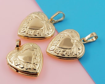 18k Gold Photo Frame Pendant Heart Pendant Fashion Pendant Heart Charm DIY Couple Accessories Gift for Her 38x27x6mm