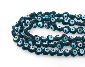 30Pcs Dark Blue heart evil eye beads, glass beads used in jewelry making DIY crafts found, 12x8mm