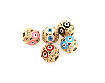 Eye interval beads, CZ enamel eye interval beads, enamel accessories, gold -plated bracelet interval beads, 6x5x1mm