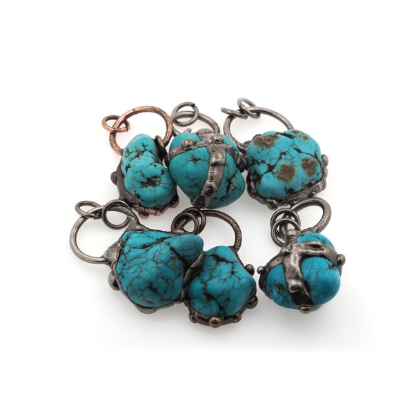 Exaggerated Statement Vintage Turquoise Jewelry Pendant, Antique Copper Ring Turquoise Necklace Charm, 48.5x26x18mm