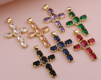 The cross pendant CZ inlaid pendant 18K gold -plated pendant DIY jewelry accessories give her gift religious charm 4.0cmx2.3cmx0.5cm