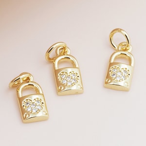 18k Gold Lock Pendant CZ Pendant Small Padlock Pendant Love Lock DIY Handmade Jewelry 13x10x3mm