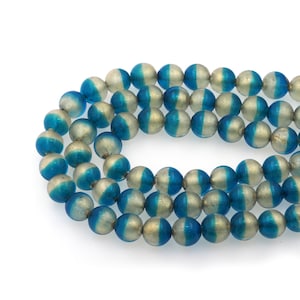 1 String Blue Round Gold Foil Fine Sand Handmade Lamp work Glass Loose Beads For Making Jewelry Diy Crafts. 12mm