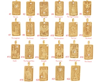 Tarot Card Pendant, Amulet Jewelry, 18K Filled Gold Tarot Card Charm, DIY Accessories Supply, 30x14.5x6.5mm
