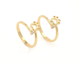 Anello a forma di zampa di cane, anello delicato con zirconi cubici, anello di tutti i giorni, anello commemorativo, anello regolabile, 20 mm