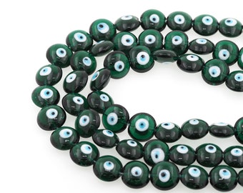 25PCS Round Dark Green Devil Eye Beads,Glass Round Beads For Jewelry Making DIY Crafts Findings,10x15mm