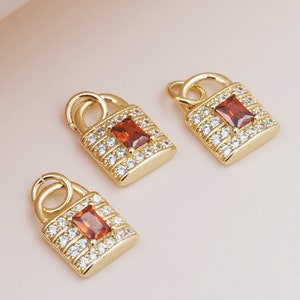 Ciondolo con lucchetto in oro 18k, ciondolo con zirconi cubici, piccolo ciondolo con lucchetto, lucchetto dell'amore, gioielli fatti a mano fai da te, 11x5x2mm