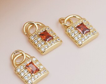 18k Gold Lock Pendant CZ Pendant Small Padlock Pendant Love Lock DIY Handmade Jewelry 11x5x2mm
