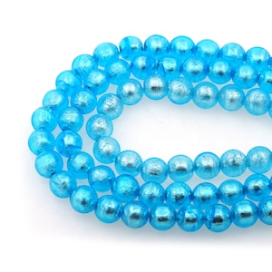 Blue Round Full Silver Foil Handmade Glass Beads For Making Jewelry DIY Crafts. 8/10/12mm