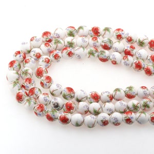 Red Peony Ceramic Beads, Glazed Art Decorative Beads, Peony Ceramic Bead Chain Head Chinese Style Jewelry Making