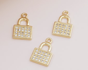 18k Gold Lock Pendant CZ Pendant Small Padlock Pendant Love Lock DIY Handmade Jewelry 21x7x4mm