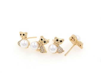 Bear Earrings, Cute Bear Earrings, 18K Gold Stuffed Bear Stud Earrings, DIY Jewelry Accessories