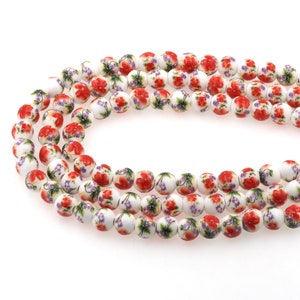 Red Peony Ceramic Beads, Glazed Art Decorative Beads, Peony Ceramic Bead Chain Head Chinese Style Jewelry Making