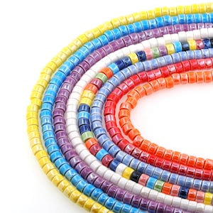 Smooth Colored Oval Glass Loose Barrel Beads,  Ceramic Colored Beads For Making Jewelry DIY Craft Accessories. 4x6mm