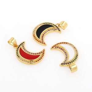 Enamel Filled Gold Plated Pendant,Moon Pendant Pendant Moon Sharm  DIY Lover, Bracelet Necklace Accessories,23x13x2mm