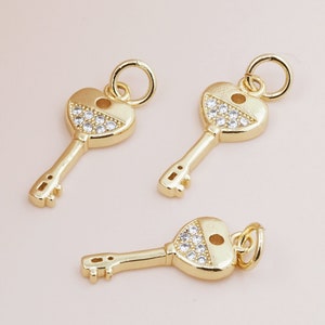 Heart -shaped key pendant 18K gold filling pendant heart -shaped charm heart -shaped pendant DIY manual accessories 18x8x2mm