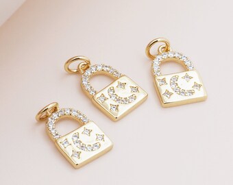 18k Gold Lock Pendant CZ Pendant Small Padlock Pendant Love Lock DIY Handmade Jewelry 12x9x1mm