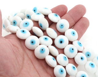 25PCS Round White Devil Eye Beads,Glass Round Beads For Jewelry Making DIY Crafts Findings,16x10mm