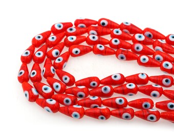 50 PCS red teardrops Devil eyeballs, ceramic beads for jewelry making DIY crafts, 20x10mm