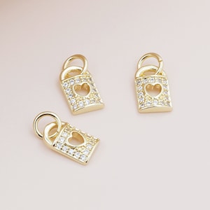 Ciondolo con lucchetto in oro 18k, ciondolo con zirconia cubica, piccolo ciondolo con lucchetto, lucchetto dell'amore, gioielli fatti a mano fai da te, 10x5x1mm