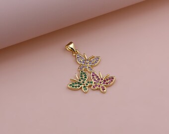 18K guldpläterat fjärilshänge DIY-handgjorda tillbehör CZ-infällt hänge passar som jubileumspresent 3,2 cm x 2,4 cm x 0,2 cm