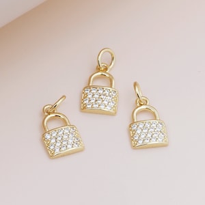 18k Gold Lock Pendant CZ Pendant Small Padlock Pendant Love Lock DIY Handmade Jewelry 14x9x1mm