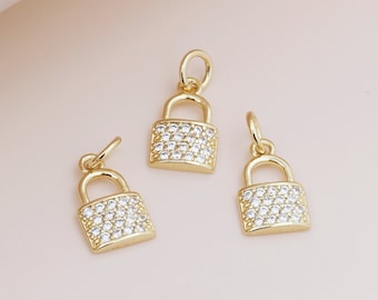 18k Gold Lock Pendant CZ Pendant Small Padlock Pendant Love Lock DIY Handmade Jewelry 14x9x1mm