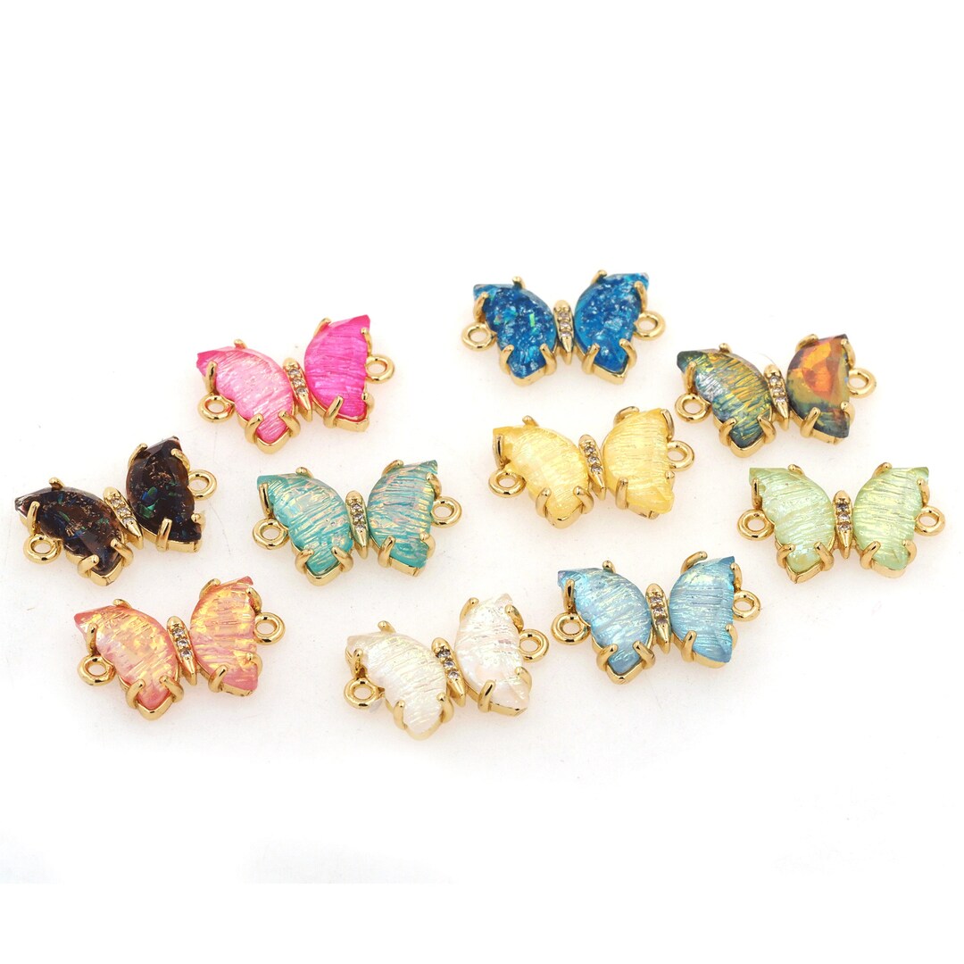 Crystal Butterfly Connector, Butterfly Pendant Jewelry, 18K Gold