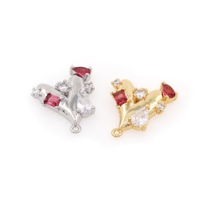 Heart Connector CZ Micropave Diagonal Heart Connector, Heart Charm, Bracelet Head 18K Gold Plated DIY Accessory Supply, 20x12x4mm