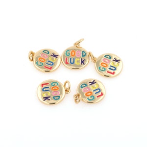 Colgante redondo con letra chapada en oro de 18 quilates, collar inglés, dije de esmalte, accesorio para manualidades, 19 x 13 x 2 mm