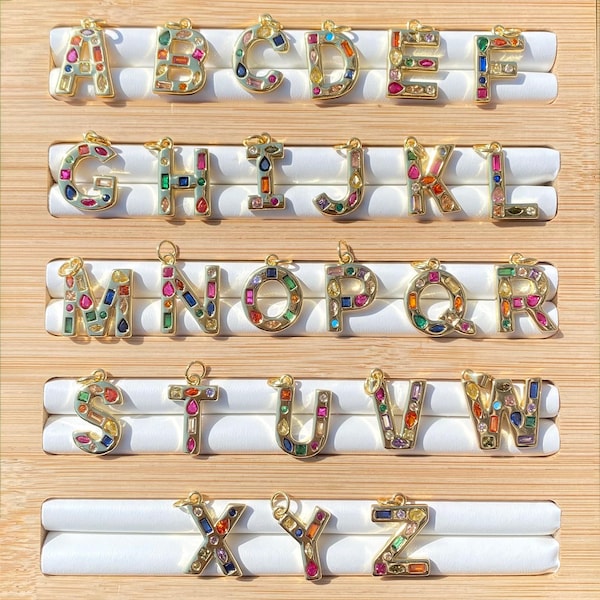 Alphabet pendant color CZ pendant CZ jewelry 18K gold plating pendant luxury rainbow letter pendant girl pendant handmade DIY accessories