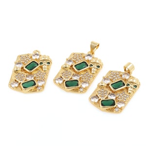 Rechteckiger Anhänger Micropavé Zirkon Anhänger 18k Gold Filled Anhänger Schädel Charm Smaragd Anhänger DIY Handmade Accessoires 31x16x3mm