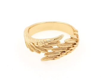 Delicato anello in oro, anello con zirconi micropavé, anello, anello regolabile, anello con ali in oro, 21x20x9 mm