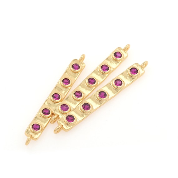 Cubic Zirconia Inlay Rectangular Bar Bracelet Connector, Gold Pendant Rectangular Connector, Bar Necklace Accessories for DIYers, 38x4x3mm