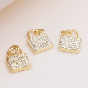 Ciondolo con lucchetto in oro 18k, ciondolo con zirconi cubici, piccolo ciondolo con lucchetto, lucchetto dell'amore, gioielli fatti a mano fai da te, 12x7x4mm