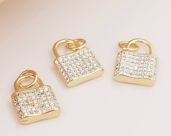 18k Gold Lock Pendant CZ Pendant Small Padlock Pendant Love Lock DIY Handmade Jewelry 12x7x4mm
