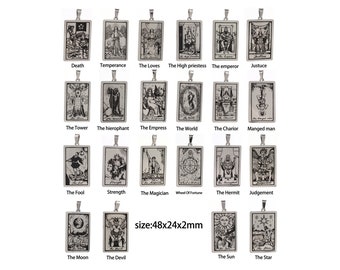 Zilveren roestvrijstalen tarothanger, tarotbedel, amulet, tarotketting, benodigdheden ketting maken, 48 x 24 x 2 mm