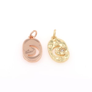Beau pendentif lune et étoile ovale découpé en plaqué or, collier lune, accessoires DIY pour amateurs de breloque étoile, 20 x 10 x 2 mm