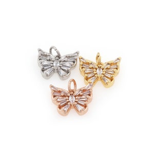 Gold Plated Butterfly Pendant Delicate Openwork Butterfly Pendant Cubic Zirconia Micro Inlay DIY Jewelry Accessory, 13x14x2.3mm