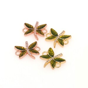 Insect Connector, Wing Necklace, Micropavé CZ Dragonfly Connector, Flying Insect Charm, DIY Accessories Supply 15x15x2mm