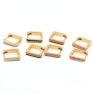 Micropavé CZ Rectangular Earrings Square Earrings 18K Gold Filled Hollow Earrings Gifts For Women Enamel Earrings 13x3x1mm
