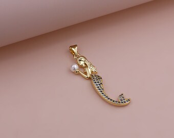 Mermaid Pearl plated 18K gold pendant DIY handmade accessories CZ inlaid pendant suitable for anniversary gift 4.0cmx0.9cmx0.4cm