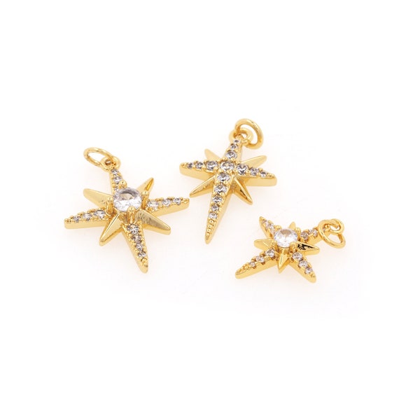 Mini Polaris Pendant, Polaris Necklace, Polaris Charm, Micro-Pave Star Charm, Star Charm DIY Jewelry Accessory, 21x10x2mm