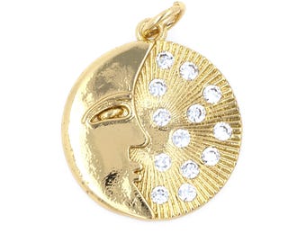 Round Pendant Moon Pendant Eye Pendant Glossy Pendant CZ Charm 18k Gold Plated Pendant Handmade DIY Jewelry Accessories Holiday Gift