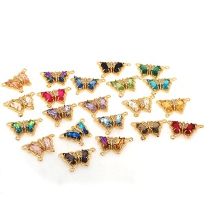 Crystal butterfly connector, butterfly pendant jewelry, 18K gold butterfly connector, DIY attachment supply, 18x25x5mm