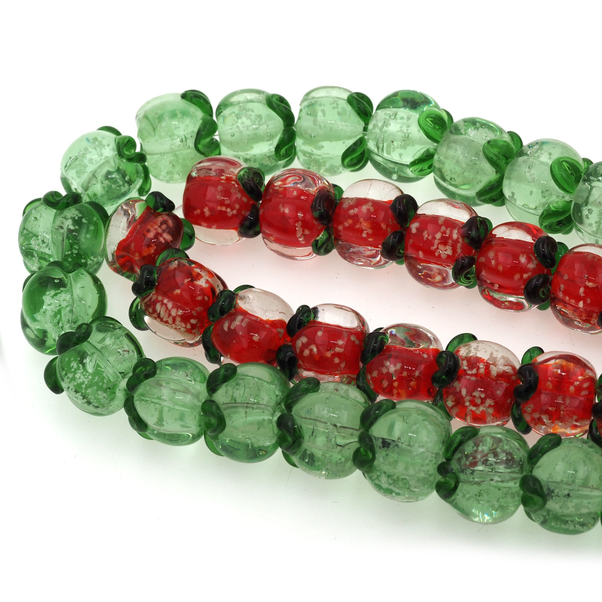 20Pcs Apple Glass Beads, Glass Art Decorative Beads, Red And Green Apple Ceramic Beads Chain Head Jewelry Making, 15x15mm